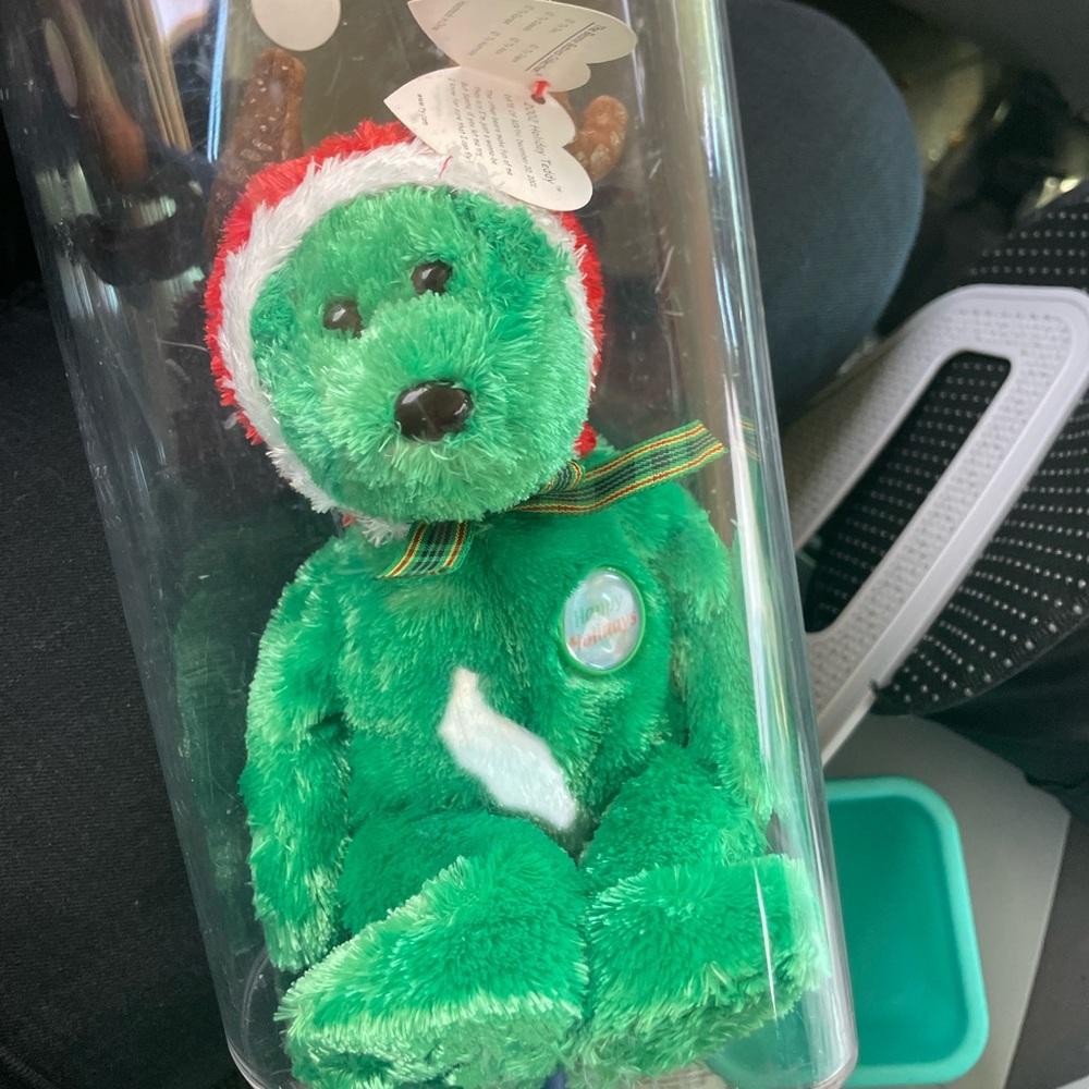 Holiday Ty Beanie Baby Bear with Reindeer Hood - Retired